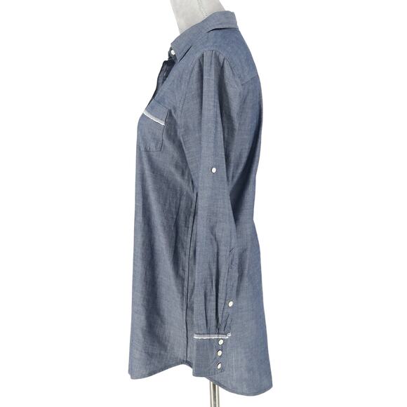 J Crew Top Womens XS Blue Cotton Lightweight Henley Blouse Pullover Pocket - Picture 5 of 14